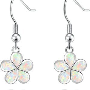 Gold Plated Flower Shaped Opal Hypoallergenic Stud Earrings Flower Dangle Drop E